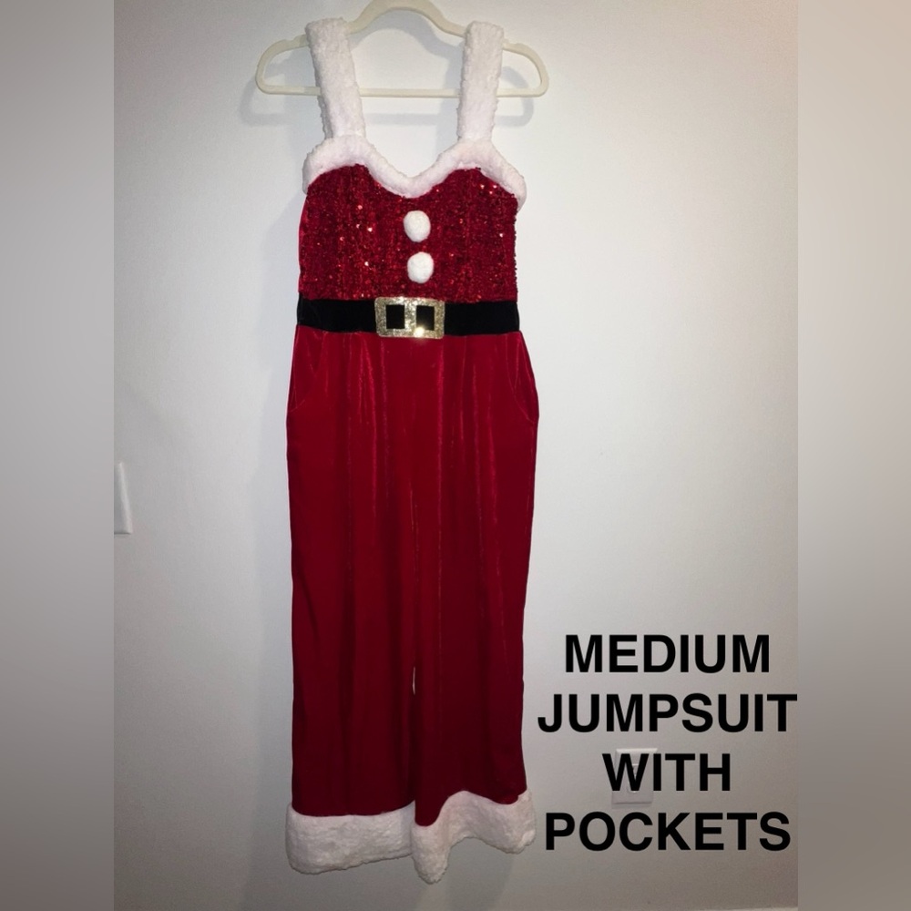 Ms. Santa Sequin Top Jumpsuit with Black Belt Size Medium